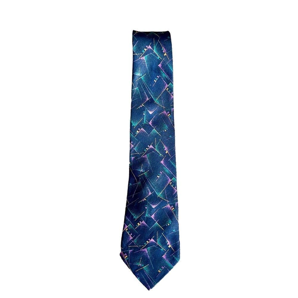 Mercedes High Fashion Mens Vintage Neck Tie Blue Purple Green Abstract Print